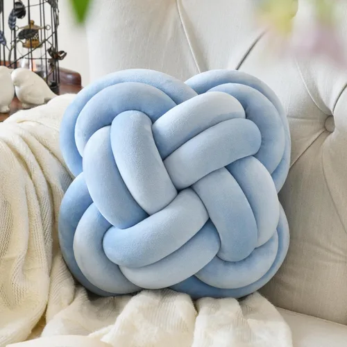 Miniatura 14 de Xuyier Bola de almohada de nudo, almohadas decorativas con tela de terciopelo para sofá cama, decoración de 12 pulgadas, cojines cuadrados anudados