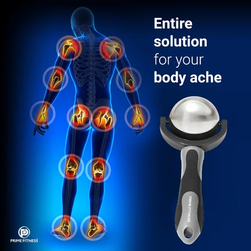 Miniatura 3 de PRIME Fitness Bola de rodillo de masaje frío Terapia de frío Bola de rodillo de hielo con mango Cryo Stick Alivia el dolor muscular (negro)
