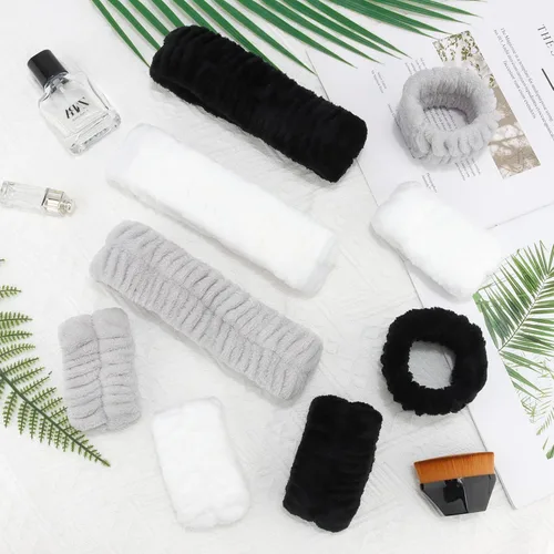 Miniatura 8 de YARIEW Juego de 9 diademas de spa y muñequeras, 3 piezas de maquillaje facial para lavado facial, diademas para la cabeza y 6 muñequeras para lavar