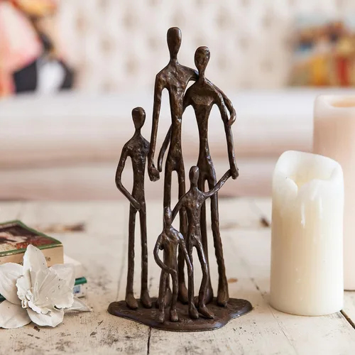 Miniatura 2 de Danya B. Decoración de estantes para el hogar (ZD11021) – Arte de metal fundido en arena escultura de bronce familia de cinco – Forrado