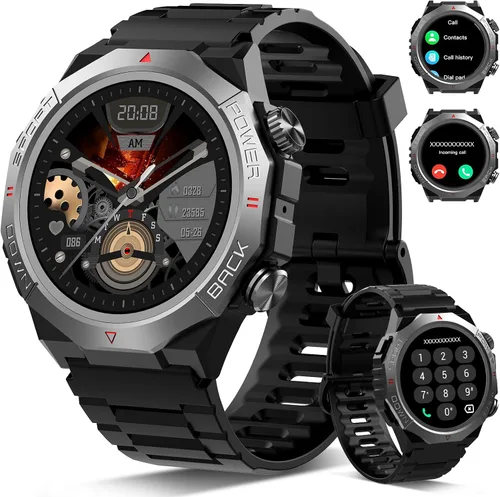 Relojes inteligentes militares para hombres (respuestahacer llamadas), reloj de fitness HD de 1.39 pulgadas, monitor de sueño de frecuencia cardíaca