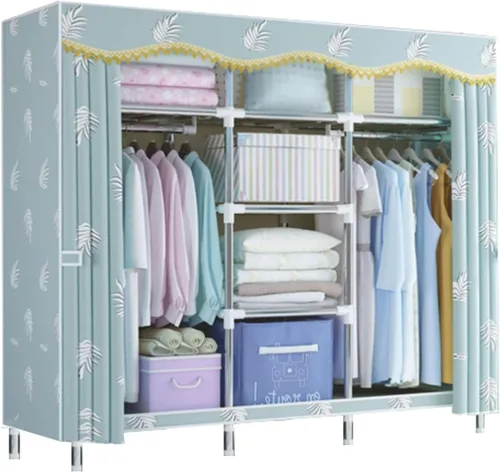Miniatura 8 de large closets Portable Wardrobe Closet with Pattern Cloth Cover Wardrobe Closet Steel Rack Closet for Clothes Saves Space Storage Closet Space-saving