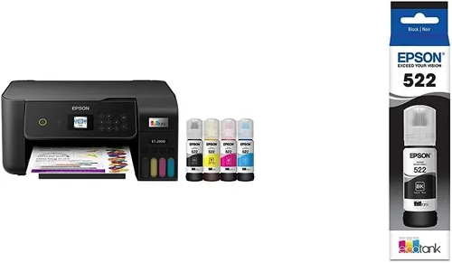 Epson EcoTank ET-2800 Impresora inalámbrica a color todo en uno Supertank sin cartuchos, negro, mediano y tinta EcoTank T522 de ultra alta