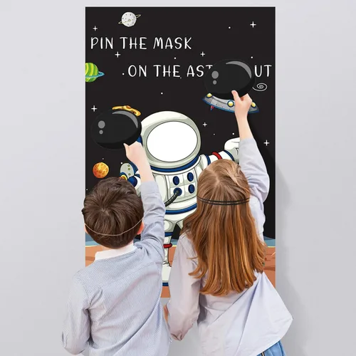 Miniatura 4 de Hooqict Pin The Mask on The Astronaut Space Party Games for Kids Juego de cumpleaños Astronauta Sistema Solar Decoración de fiesta temática