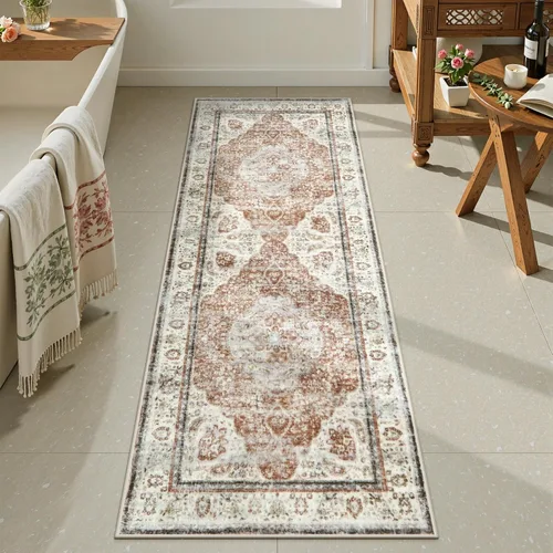 Miniatura 30 de Uphome Tapete de baño color naranja, estilo bohemio y envejecido, tapete de baño pequeño de terciopelo súper acogedor, antideslizante, lavable a