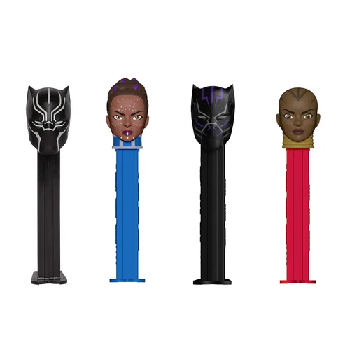 Miniatura 4 de PEZ Juego de regalo Black Panther, incluye 4 dispensadores (Black Panther, Shuri, Purple Panther, Okoye) + 6 repuestos de dulces en lata