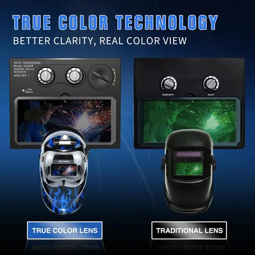 Miniatura 3 de TRQWH Casco de soldadura de oscurecimiento automático con campana de soldadura de color real con luz solar, 2 sensores de arco, máscara de soldadura