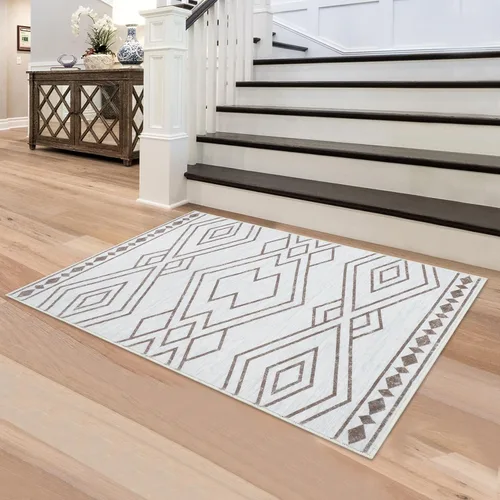 Miniatura 9 de FairOnly Alfombra bohemia de 2 x 6 pies, alfombra moderna marroquí geométrica para pasillo, alfombra lavable para interiores, antideslizante