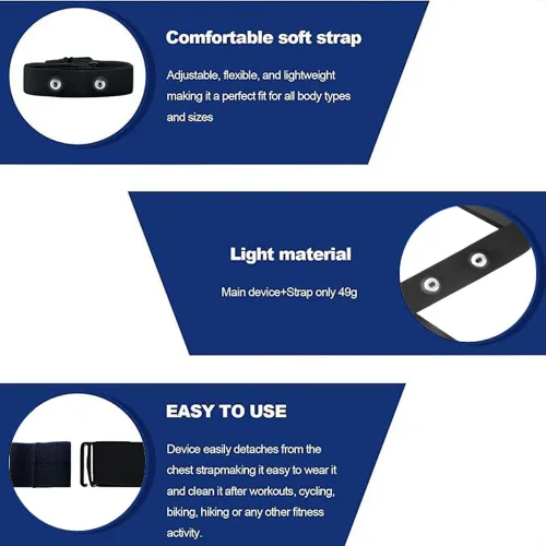 Miniatura 3 de Correa de pecho negra (correa de repuesto) compatible con monitores de frecuencia cardíaca Wahoo TRACKR 2024, TICKR FIT, Garmin HRM 600, HRM 200