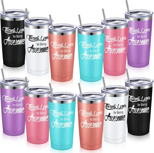 Miniatura 8 de Jinei Paquete de 24 vasos con la frase "Thank You for Being Awome", regalos de agradecimiento a los empleados, vasos aislados de acero inoxidable