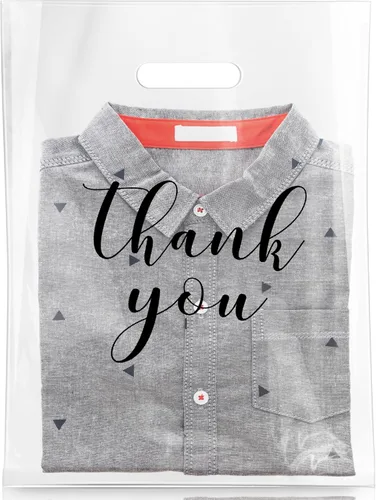 Miniatura 7 de Crtiin 100 piezas de bolsas de mercancía transparentes con texto "Thank You" y asas troqueladas para compras, bolsas de plástico para embalaje