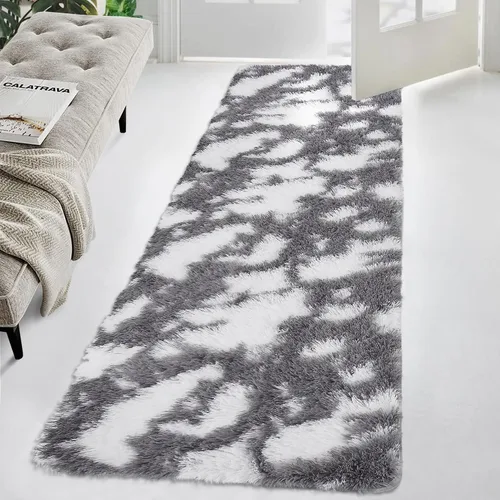 Miniatura 12 de GAOMON Alfombra moderna de pelo largo azul y blanco para niños, de 2 x 6 pies, ultra suave, peluda, para interiores, alfombra de pelo alto