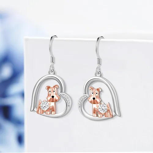 Miniatura 2 de Schnauzer - Pendientes de plata de ley 925 con colgante de amor, joyería para mascotas, para niña, mujer, amante de los perros, regalo, Plata