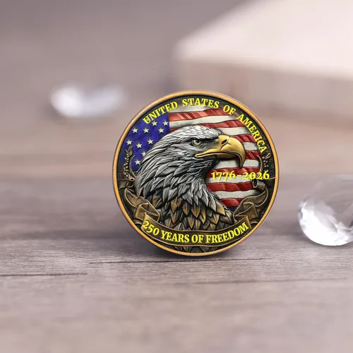 Miniatura 8 de Medalla Conmemorativa del 250 Aniversario de EE. UU. - Mercancía de América 250 con Águila Americana y Bandera de EE. UU. 250 Años de Libertad