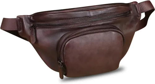Miniatura 3 de Riñonera de cuero genuino para mujeres y hombres, bolso cruzado de cuero real vintage, bolso cruzado de moda para la cintura, Café, Riñonera
