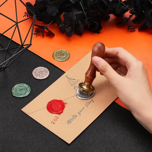 Miniatura 3 de PH PandaHall Kit de sellos de cera de murciélago, 1.181 in, sello de cera de Halloween, sello de cera de luna y estrella, sello de cabeza de latón