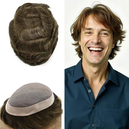 Miniatura 101 de Mens Toupee Hair Piece For Men Fine Mono Men Hair System Toupee For Men Hair Piece Real Human Hair System For Men Protesis Capilar Para Hombre 6x9