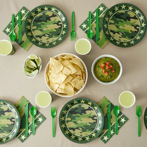 Miniatura 3 de Decoraciones de fiesta de camuflaje de 144 piezas para cumpleaños con temática del ejército, baby shower, fiesta de bienvenida a casa, sirve 24