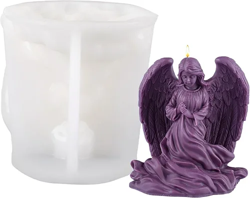 Miniatura 3 de Molde de vela en espiral de onda de silicona con forma de ángel María de ala grande, moldes de fundición de resina de silicona para velas, resina