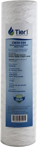 Miniatura 16 de Tier1 Cartucho de repuesto de filtro de agua para sedimentos de polipropileno enrollado de 50 micrones, 10 x 2.5 pulgadas, compatible con Pentek