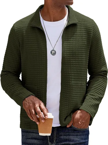 Miniatura 17 de COOFANDY Chaqueta Varsity Ligera para Hombre Chaquetas Bomber Casuales Sudaderas Waffle con Cremallera y Bolsillo