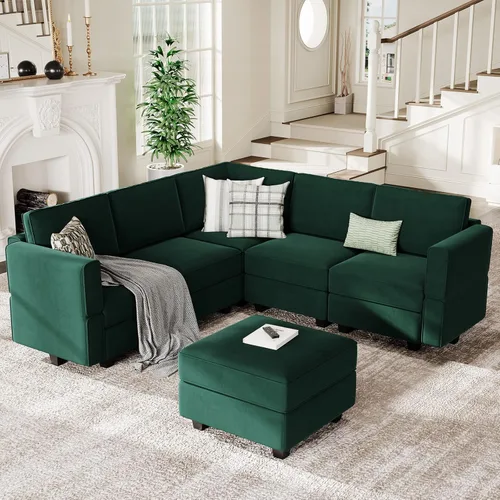 Miniatura 21 de Belffin - Sofá cama modular con otomanas, de terciopelo, reversible y con asiento con almacenamiento, color azul