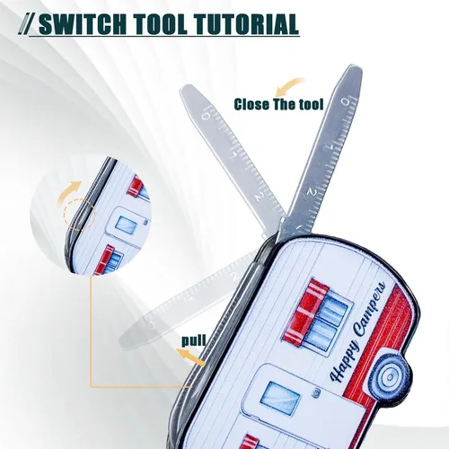 Miniatura 4 de Multiherramienta 5 en 1, multiherramienta de acero inoxidable con cuchillo de bolsillo, tijeras, abridor de botellas, lima de uñas, regla, mini