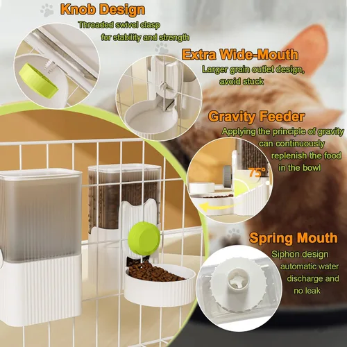 Miniatura 4 de Lemtrflo Comedero para conejos para jaulas, alimentador automático colgante para gatos y dispensador de agua, accesorios para jaula de hurones