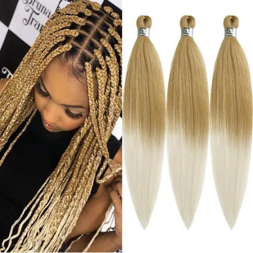 Miniatura 67 de pelo trenzado preestirado marrón, pelo trenzado Kanekalo, pelo trenzado preestirado de 26 pulgadas, 6 paquetes plegados, textura Yaki, extensiones