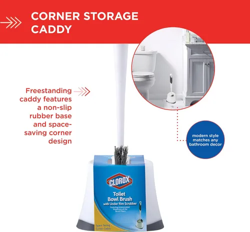 Miniatura 4 de Clorox Escobilla para inodoro debajo del borde con organizador de almacenamiento de esquina, 16 x 5 x 5.5 pulgadas