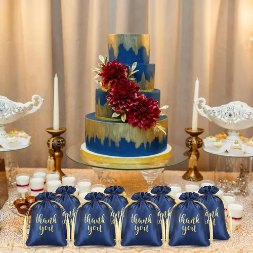 Miniatura 6 de Roowest 100 bolsas de regalo de satén con cordón de agradecimiento para joyas, bolsas de dulces para bodas, despedidas de soltera, baby shower, Azul
