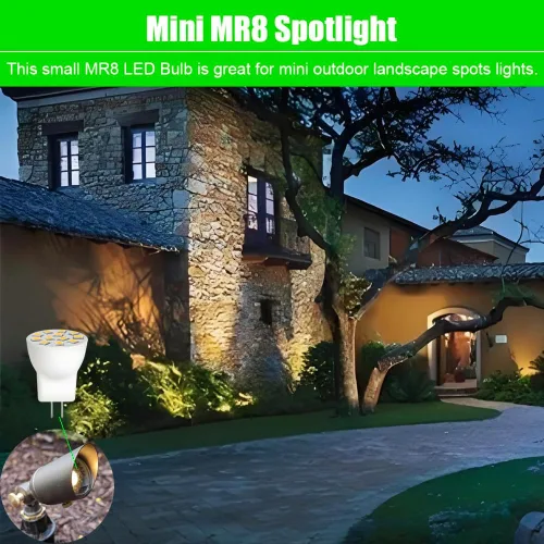 Miniatura 2 de MR8 Bombillas LED 2W 12V Gu4.0 Bi-pin Bombillas LED Blanco Cálido 2700K-3000K para iluminación de paisaje de bajo voltaje al aire libre y luces