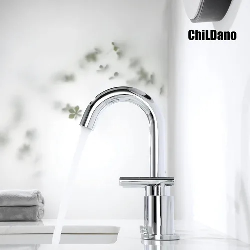 Miniatura 5 de Grifo de lavabo de baño extendido con desagüe y manguera de suministro, grifo cromado de 3 orificios para lavabo de baño, grifos de baño ChiLDano