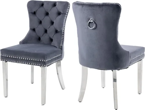 Juego de 2 Sillas de Comedor, Sillas de Terciopelo Acolchado con Patas Modernas de Acero Inoxidable, Ribete de Remaches con Anilla Metálica de
