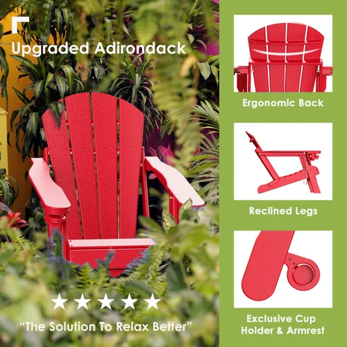 Miniatura 3 de GREENVINES Adirondack - Sillas con otomana Juego de 2 Plegables Reposapiés retráctil Plástico HDPE Silla para hoguera para todo