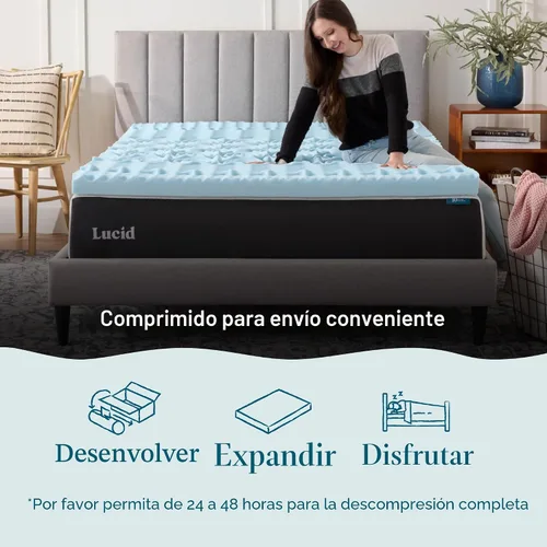 Miniatura 5 de LUCID Cubrecolchón de espuma viscoelástica con gel de 3 pulgadas, tamaño completo – 5 zonas – infusión de gel refrescante – espuma certificada