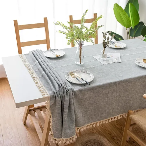 Miniatura 3 de Pahajim Mantel Rectangular a Rayas con Borlas, Mantel Grueso de Lino y Algodón para Picnic al Aire Libre, Comedor y Decoración de Cocina de Fiestas