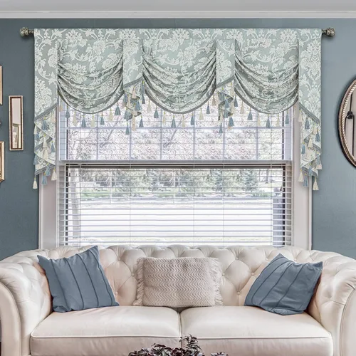 Miniatura 39 de Loom and Mill Cenefas de Cascada de Lujo para Ventanas, Elegante Cenefa de Cortinas Gruesas de Jacquard con Borlas para Sala de Estar, Dormitorio