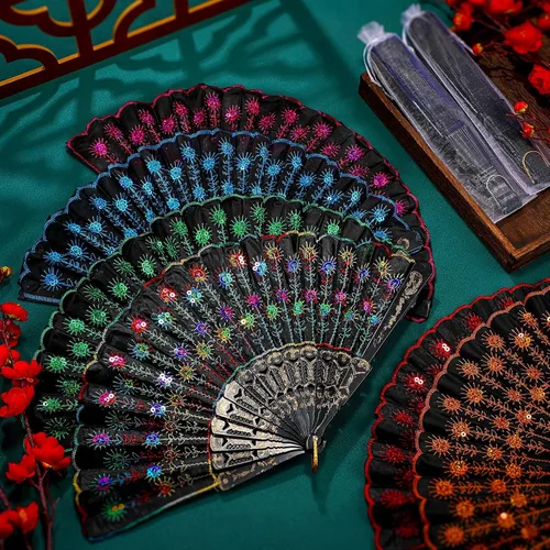 Miniatura 5 de Geetery 50 abanicos de mano plegables a granel para mujeres, abanicos plegables chinos decorativos de mano con diferentes patrones de flores