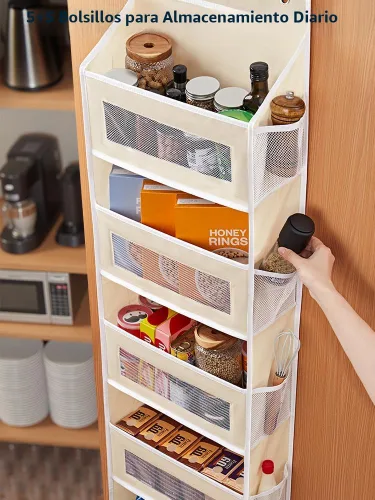 Miniatura 4 de JARLINK Organizador de almacenamiento sobre la puerta, organizador de puerta colgante de 5 estantes con 5 bolsillos de gran capacidad, anti