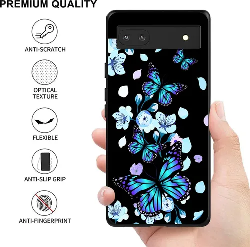 Miniatura 4 de Funda compatible con Google Pixel 7 Pro con diseño de flores y mariposas para niños y niñas, TPU suave, a prueba de golpes, antiarañazos, diseñada
