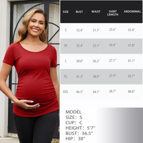 Miniatura 95 de GINKANA Blusas de maternidad de manga corta, diseño floral, fruncido, casual, para mamá, para embarazo