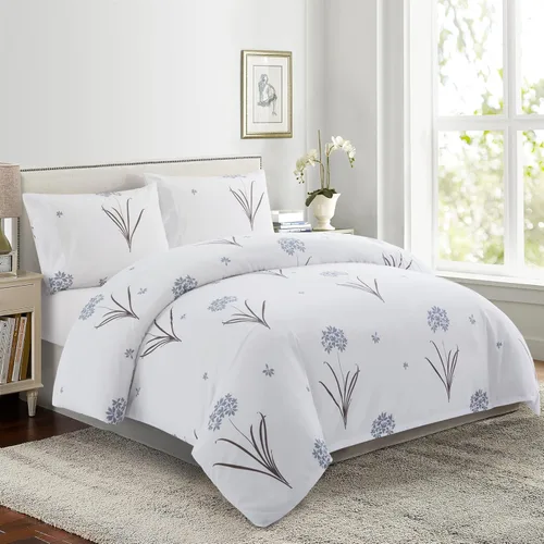 Miniatura 5 de Marina Decoration Juego de funda de edredón de 3 piezas con 2 fundas de almohada, con estampado floral de tinta azul, tamaño King Azul Inkwash Floral