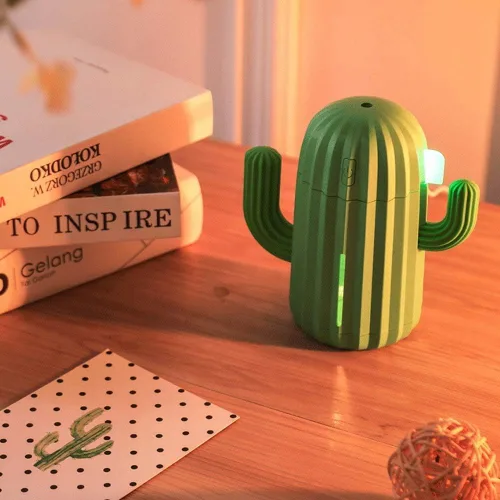 Miniatura 5 de Mini humidificador, Humidificadores de habitación, individual con luz nocturna, Humidificador de aire de cactus portátil para yoga, oficina, spa