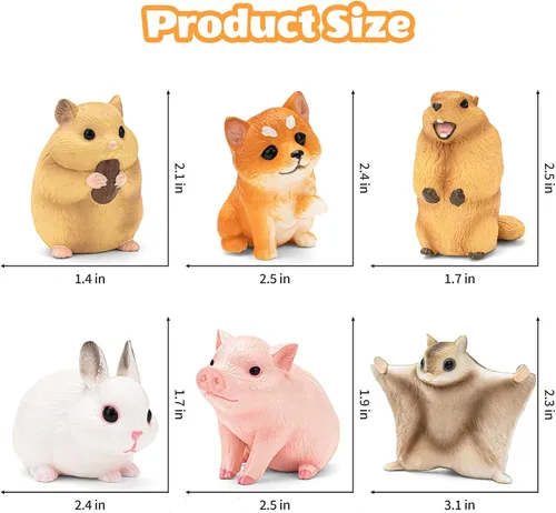 Miniatura 8 de 6 piezas de juguetes de animales para niños pequeños, juguetes sensoriales, lindas figuras de animales de granja, juguetes de mascotas de bolsillo