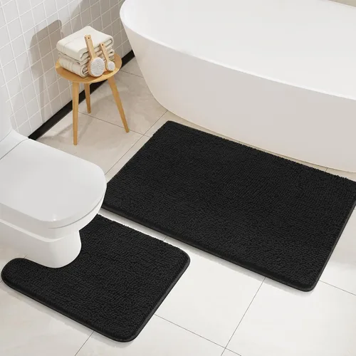 LOCHAS Juegos de Alfombras de Baño de 2 Piezas, Juego de Alfombrillas de Baño Suaves Antideslizantes, Alfombra de Inodoro en Forma de U de 20''x20''