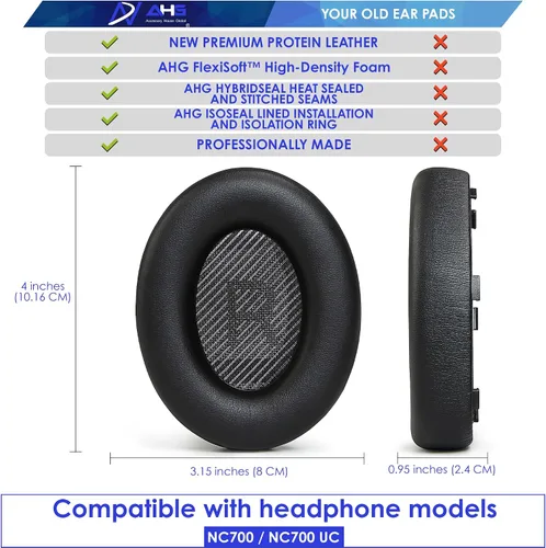 Miniatura 6 de AHG nc 700 - Almohadillas de repuesto compatibles con auriculares Bose nc700/auriculares con cancelación de ruido Bose 700 (negro). Piel sintética