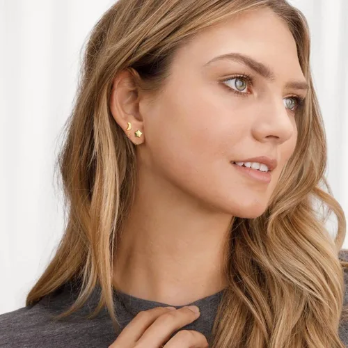 Miniatura 3 de Aretes de medio aro, aretes de aro pequeños de plata de ley 925 de bola, barra, estrella, luna, corazón, cruz, punto, triángulo, aretes