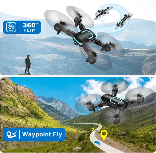 Miniatura 5 de Dron con cámara 1080P, dron plegable para principiantes con luz, altitud de retención mejorada, selfie por gesto, vuelo de puntos de referencia