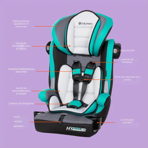Miniatura 2 de Baby Trend Hybrid SI 3 en 1 Asiento elevador combinado para coche con protección contra impactos laterales, Hoboken Teal